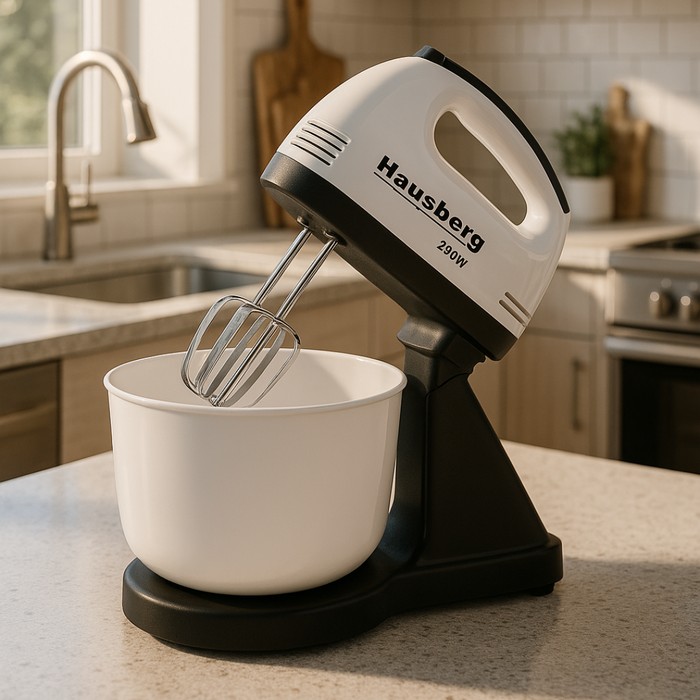 Handmixer – 250W, 2L Schüssel, 7 Stufen, inkl. Rührbesen & Knethaken - Mex Trade UG
