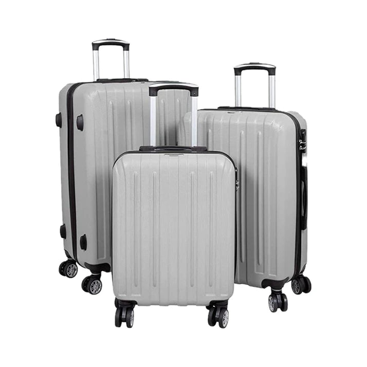 3-teiliges Hartschalen-Kofferset mit 4 Rollen für Reisen grau