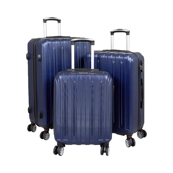 3-teiliges Hartschalen-Kofferset mit 4 Rollen für Reisen marineblau