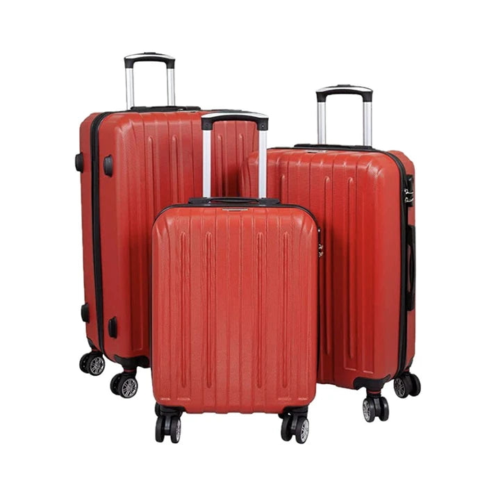 3-teiliges Hartschalen-Kofferset mit 4 Rollen für Reisen rot