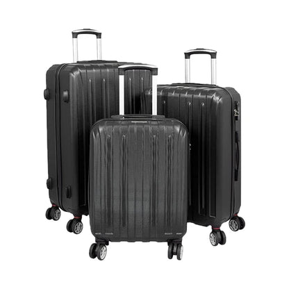 3-teiliges Hartschalen-Kofferset mit 4 Rollen für Reisen schwarz