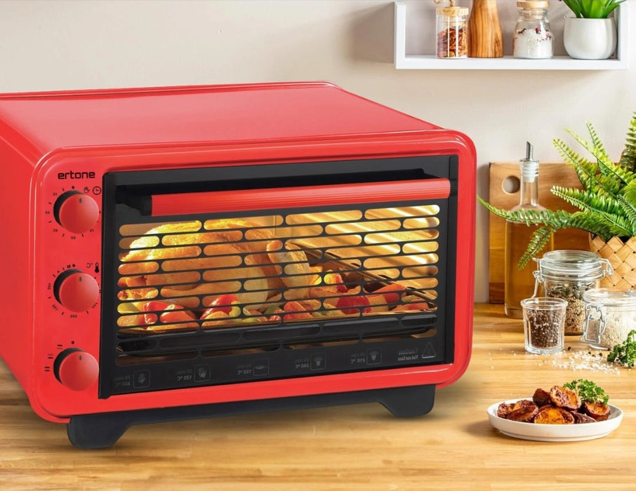 Elektrischer Mini-Backofen 36L | 1420W | Rot | Timer & Thermostat