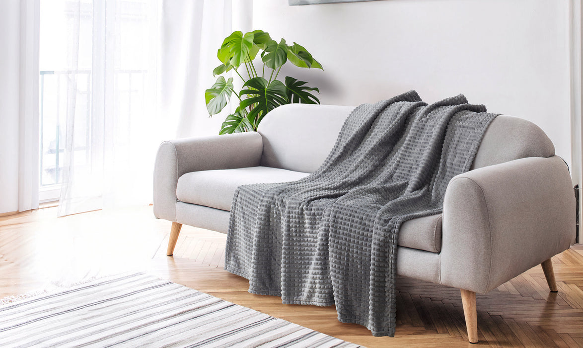 Waffel Kuscheldecke 150x200 cm – Lila oder Anthrazit, weich & pflegeleicht